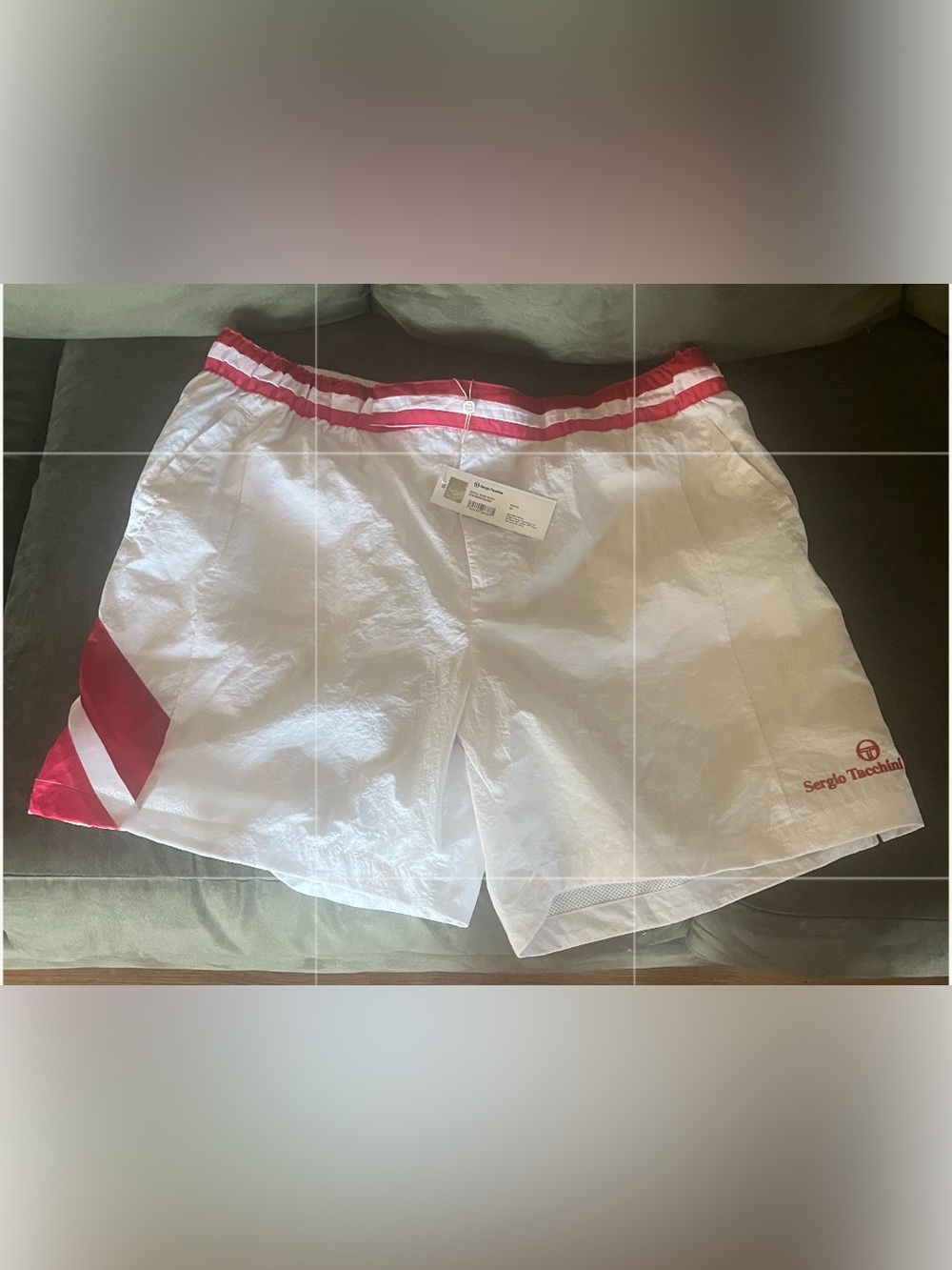 Sergio Tacchini White Nylon Athletic Shorts with Red Trim